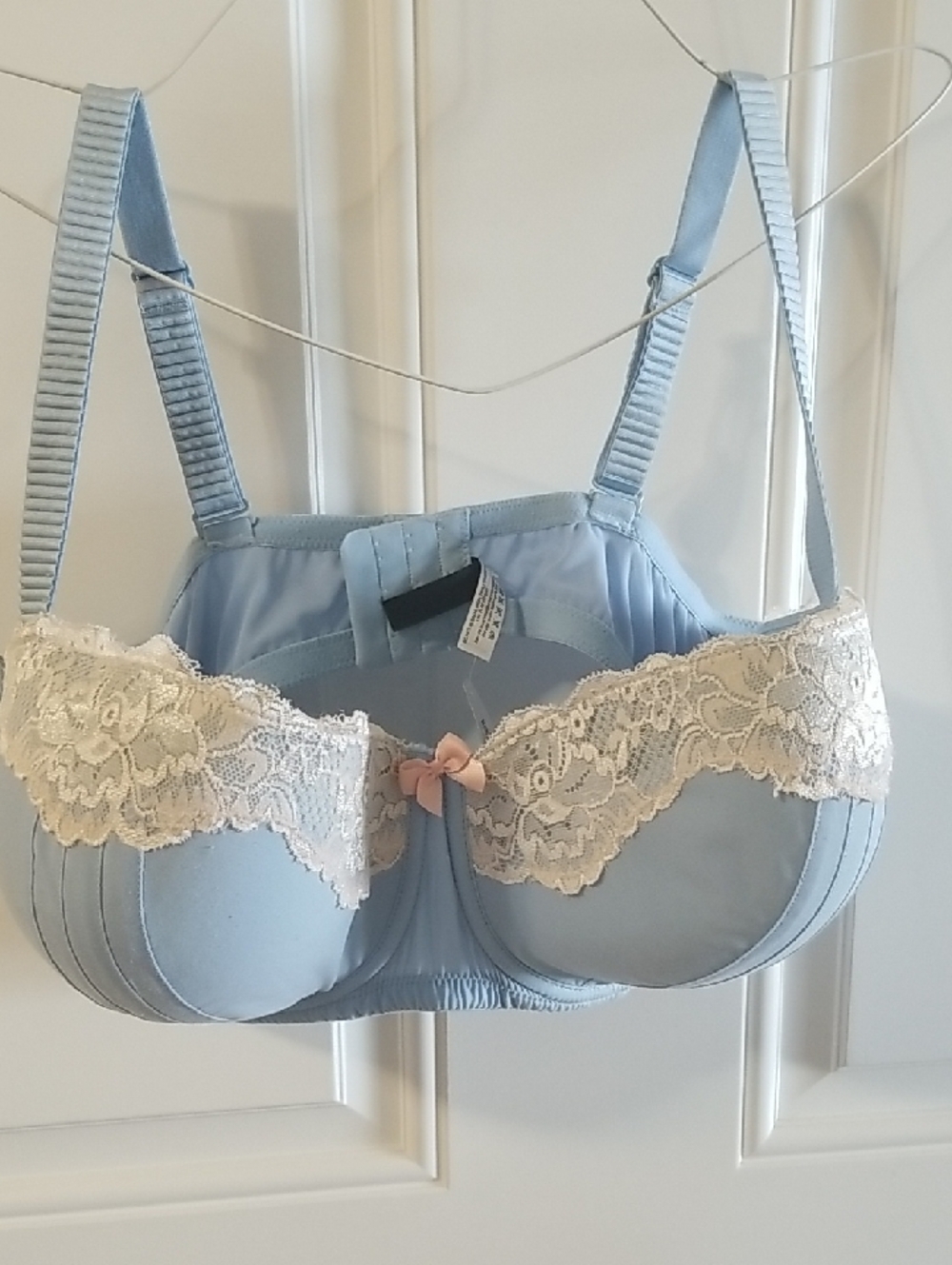 Adore Me Light Blue Underwire Lace Bra with Pink Bow & Matching Panty 40g/2xl